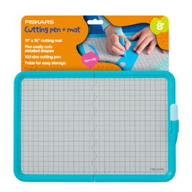 Fiskars Kids Cutting Pen and Mat – Safe Precision Cutting Tool with Foldable Non-Slip Mat for Crafting and School Projects