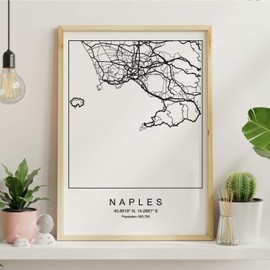 Nacnic Minimalist City Map Poster Geometric Style Wall Decoration Picture of Naples Various World City Maps, Plans and Travel Pictures A3 No Frame