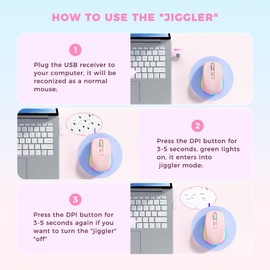 PEIOUS Mouse for Laptop, Wireless Mouse Jiggler - LED Wireless Mice with Build-in Mouse Jiggler Mover, Rechargeable Moving Mouse for Laptop Undetectable Keeps Computer Awake - Pink