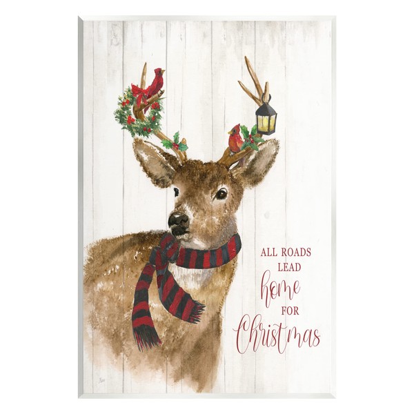 Stupell Industries All Roads Lead Home Christmas Deer Wall Plaque