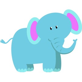 Design With Vinyl Artwork Animal Teal Elephant Adorable Cute Cartoon Like Pink Ears Wall Decal for Girls - Baby Shower, Birthday Themed Décor - Size: 27 in x 27 in