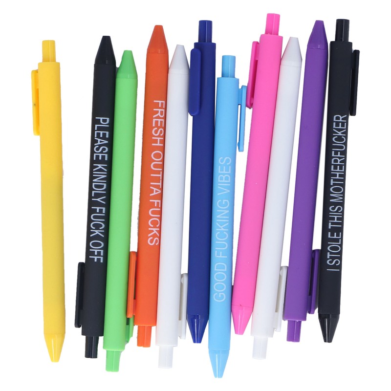 11Pcs Press Ballpoint Pen Colorful Shell 0.5mm Ballpoint Pen Black