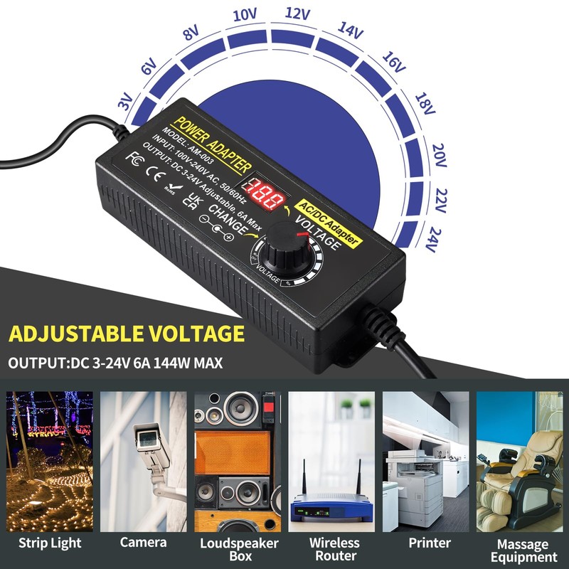 3V~24V 6A 144W Adjustable Power Supply 3V 5V 6V 9V