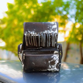 CHAYELL Cow Hide Western Diaper Bag Backpack – Real Brown Hair-On Leather Fringe Backpack – Knapsack Cowhide Bag for Women & Men | Handmade Multi-Use Laptop Bag for Baby Essentials, Travel & Freedom