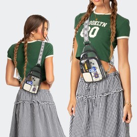 QOECI Clear Sling Bag Stadium Approved with 2 Detachable Straps, Double Zipper Clear Bag for Stadium Events, Sling Bag Purses for Concerts Sports, with Adjustable Black & Snowflake Straps