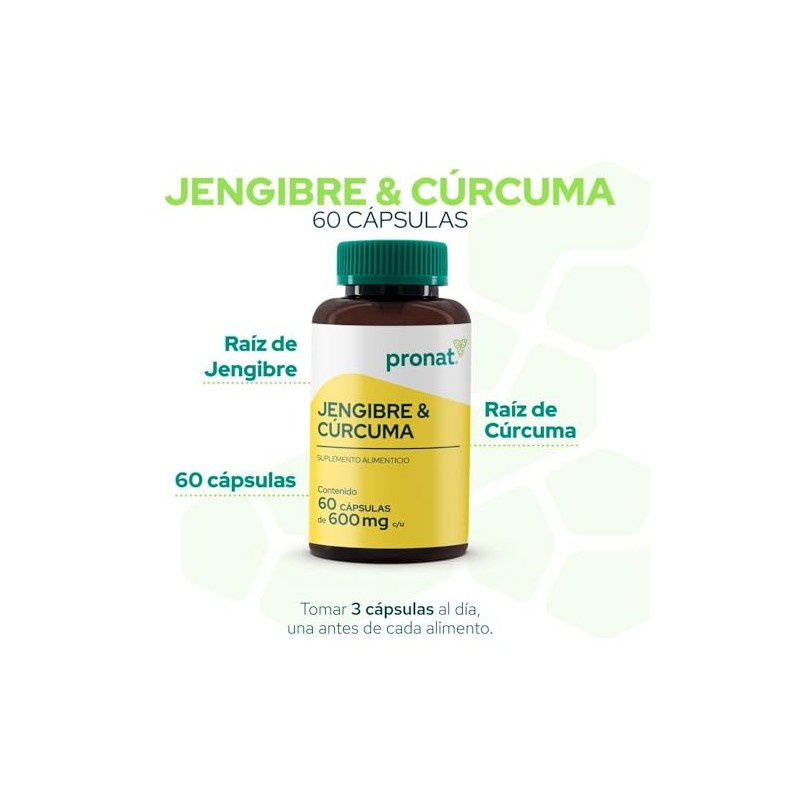 PRONAT | Jengibre & Cúrcuma, Suplemento Alimenticio, 60 cápsulas de