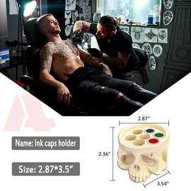 1Pcs Tattoo Ink Holder with 100Pcs Ink Caps, Anghie 1Pcs 7 Holes Hard Skull Resin Tattoo Ink Cup Holder and 100pcs #15 Large Tattoo Ink Caps for Tattoo Artist Gift Tattoo Ink Tattoo Supplies