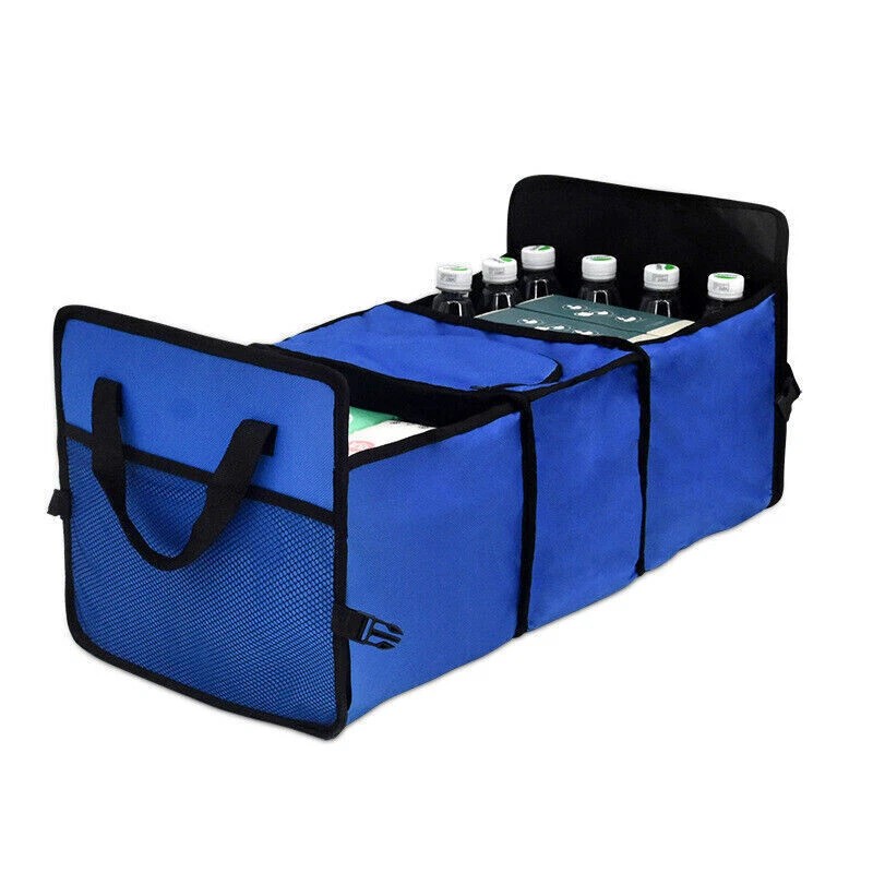 Blue,Rear Trunk Organizer Storage Box Bin Cooler Bag Collapsible Car