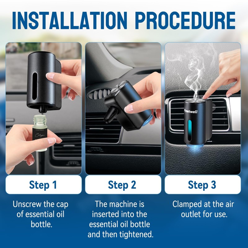 Featwell Car Air Freshener, Three Adjustable Modes Intelligent Car Aroma