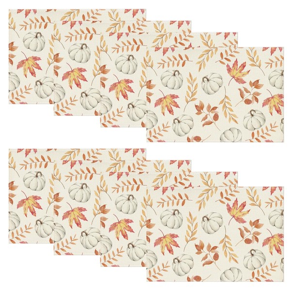 Artoid Mode Orange Maple Leaf Pumpkin Fall Placemats Set of