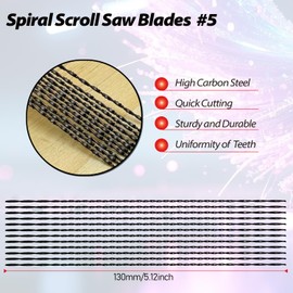 Spiral Scroll Saw Blades Plain End 5 Inch, #5 Fast Wood Cutting, for Sawing Cutting Wood - 12 Pcs