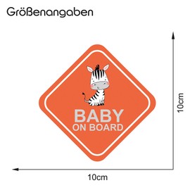 Baby on Board Car Sticker, 10 x 10 cm, Animal Design, Rear Window, Boot Sticker, Accessory, Weatherproof, R127 (No.2 Zebra)