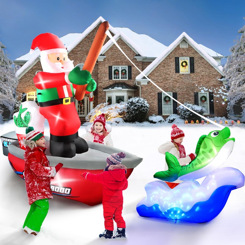 Kalolary 15FT Long Christmas Inflatables Fishing Santa Claus, Santa Inflatables