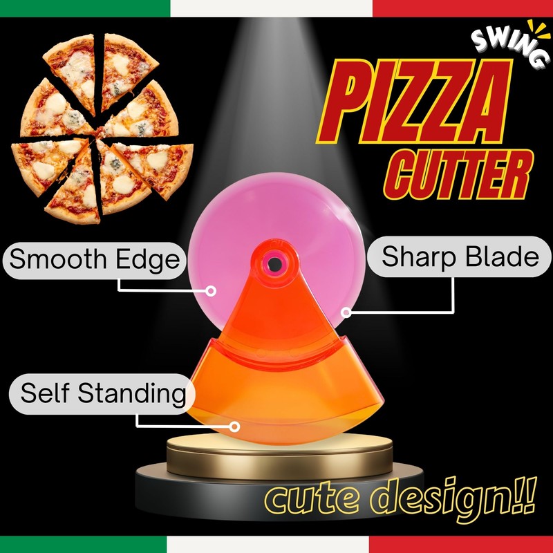 Swing & Self-Standing Funny Pizza Cutter Wheel - Safe Sturdy