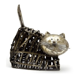 Fabulous Felines Metal Cat Sculpture, Figurine, Statue, Twisted Iron Cat Ornament for Home and Garden, for Animal Lover (Laying Cat)