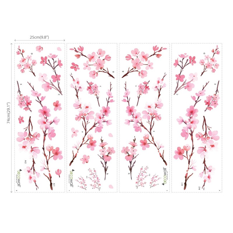 DECOWALL DS12-2003P1903 Watercolour Cherry Blossom Wall Sticker Wall Sticker Wall
