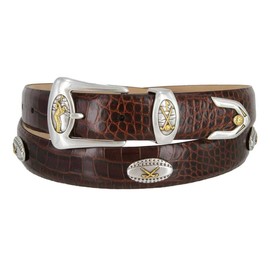 Bellerive Italian Calfskin Genuine Leather Designer Dress Golf Conchos Belt 1-1/8"(30mm) Wide (Alligator Brown, 48)