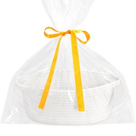 ABenkle Small Basket with Gift Bag and Ribbons, 12"x 8" x 5" Cute Small Woven Basket, Rope Shelf Toys Storage Basket with Handle, Decorative Empty Gift Basket