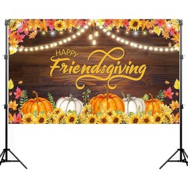Nepnuser Happy Friendsgiving - Telón de fondo para fotomatón, cosecha de otoño, decoración de fiesta de amigos, hojas de arce, girasol, suministros de decoración de pared (7 x 5 pies)