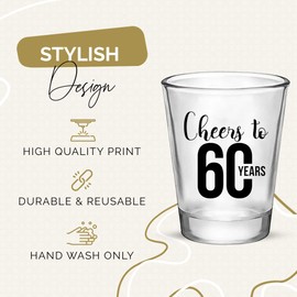 Cheers to 60 años, juego de 12, vasos de chupito negros y transparentes de 1.7 onzas, decoraciones de cumpleaños 60 para hombres, tazas de chupito perfectas para regalos de fiesta de cumpleaños 60