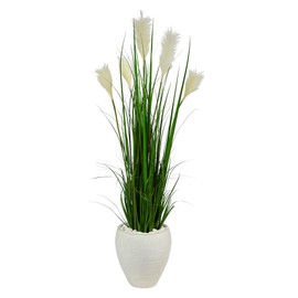 Nearly Natural 4.5ft. Wheat Plume Grass Artificial Plant in White Planter