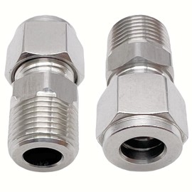 Closmos 304 Stainless Steel Compression Fitting 1/8" Tube OD x 1/8" NPT Male Coupler Straight Adapter Connect with Double Ferrules Pack of 2
