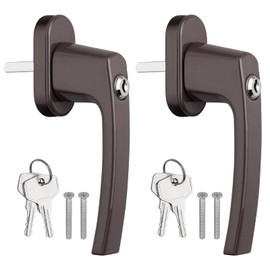 AUTOUTLET Lockable Window Handles, Aluminium in Pin Length 35 mm, Balcony Door Handle, Child Lock with Lock, Door Handles for Windows, Patio Doors and Balcony Doors, Brown, Pack of 2