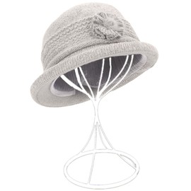 ZffXH Women 1920s Vintage Hats, Light Grey Winter Autumn Wool Knit Beanie Skull Hat, Ladies Vintage Cloche Hat, Fancet Wool Bucket Snug Bowler Baseball Hat, Formal Church Hat, Beret Fleece Floppy Cap