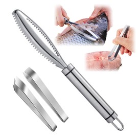 Pokmill Scale Scaler Fish Scale Remover Stainless Steel Scales Deboning Scale Remover Kitchen Utensils Fish Scale Scaler Fish Scaling Tool Easy Fish Scale Removal Fish Cleaning Tool 1 x Scale + 2
