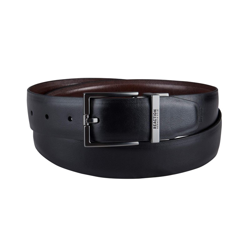 Kenneth Cole REACTION Men's Two-in-one Reversible Belt, Brown/Black Herringbone, Small