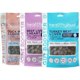 healthybud Soft Chew Dog Treats and Food Toppers 4.6oz (Turkey Gut Support, Beef Joints Booster, Duck Calming Aid)