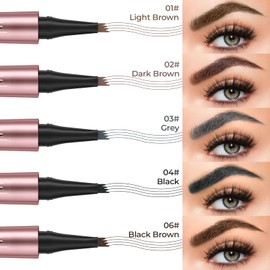 Magic Eyebrow Pen, 2024 New Microblading Eyebrow Pencil with 4 Micro Fork Tip & Precise Brush-Tip, 3D Waterproof Magic Brow Pencil for Makeup Beginners, Creates Natural Looking (04# Black)