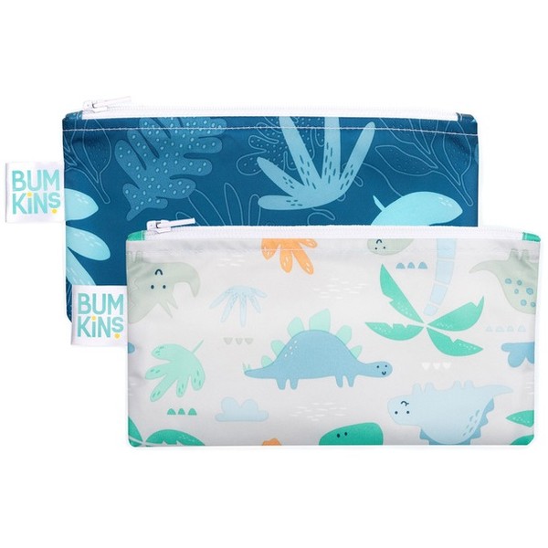 Bumkins Small Snack Bag 2 Pack - Blue Tropic/Dinosaur