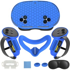 7 in 1 Silicone Cover Set Compatible with Meta Quest 3S, VR Accessories for Oculus/Meta Quest 3S Skins and Wraps, Includes Controller Grips Cover, Face Cover, Lens Protector Cover, VR Set, Blue