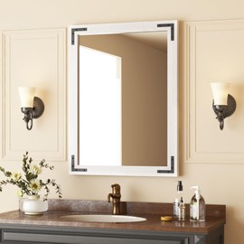 VocalStar White Wood Framed Mirror 22 x 30 Inch, Rustic Natural White Wooden Rectangle Bathroom Vanity Wall Mirror for Farmhouse Boho Decor, 1/4-inch Shatterproof Glass | Waterproof