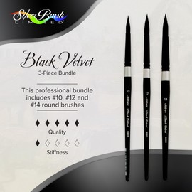 Silver Brush Limited BV-3056S Black Velvet Short Handle Large Round Brushes, Mixed Filament with Very Soft Tips, 3pc Professional Artist Painting Bundle for Watercolors, Gouache, Dyes & Silk Painting