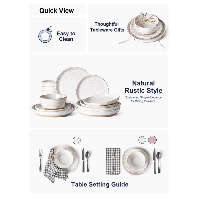 LE TAUCI Dinnerware Sets 12 PCS, Ceramic Plates and Bowls