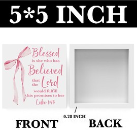 Pink Room Decor, Christian Bible Verse Decoration, Christian Gifts for Women, Pink Coquette Bow Decoration, Birthday Gifts for Women,Inspirational Wooden Box Sign Office Accessories Decor-Luke 1:45