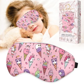 Miss Adola Kids Sleep Mask - Silk Sleep Mask for Kids Cute Cartoon Cool Kawaii Sleep Mask Kids for Boys Girls Teens Soft Smooth Lightweight Adjustable Straps Mulberry Silk Kids Eye Mask, Rainbow