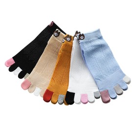Avizon Five Finger Socks, Women's, Summer, Five Finger Socks, Cute, Thin Socks, Women's, Mesh Breathable, For Work or School, Summer, 5 Pairs in 5 Colors, Free size