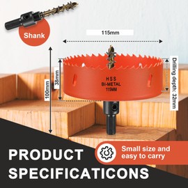 115mm Hole Saw Drill Bit for Wood and Metal, 4.5 inch Circular Hole Cutter for Cast Iron, Aluminum, Plywood, Acrylic, PVC/UPVC