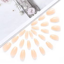 Brishow Square False Nails French Short Fake Nails Beige Press on Nails Ballerina Acrylic Stick on Nails 24pcs for Women and Girls