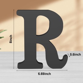 Zaruatu 8 Inch Black Wood Letters Unfinished Wood Letters for Wall Decorative Black Retro Standing Letters Sign Board Decoration for Craft Home Party Projects (R)