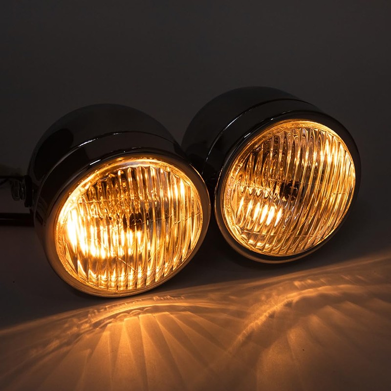 BENEALL Motorcycle Headlight Assembly Halogens Double Front Head light with