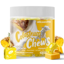 Bovine Colostrum Chews Supplement with probiotics for Gut Health, Bloating, Immune Support, Skin, Hair Growth and Beauty - Pineapple Flavor (60 Servings)