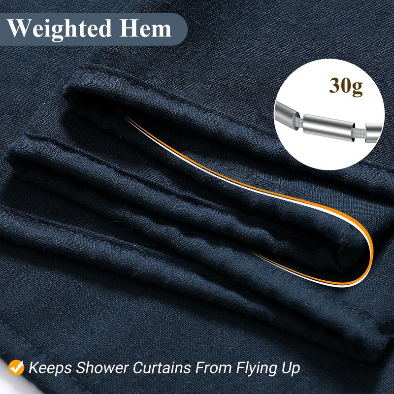 Naturoom Navy Blue Shower Curtain for Bathroom, Linen Textured Weighted