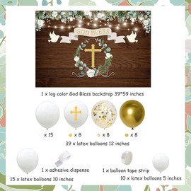 YYBD 65 Pcs First Communion Balloons Kit First Communion Decorations First Holy Communion Balloons Garland Arch Baptism Decoration for Boys Girls God Bless Christening Baptism Theme Party Supplies