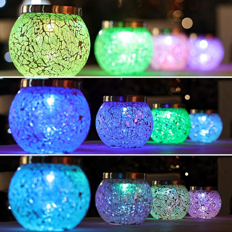 Cooo 2 Pack Heavy Solar Mosaic Crackle Glass Lights with
