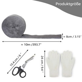 LANZLC Steel Wool, 10 m Steel Wool Against Mice with Gloves and Scissors, Stainless Steel Wool Ultra Fine, 0000 Steel Wool for Polishing, Steel Wool Against Rats for Holes, Wall Cracks, Home, Garage,