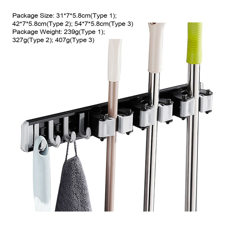 Mop Holder With Hooks Broom Holder Drilling & Nail-free Wall